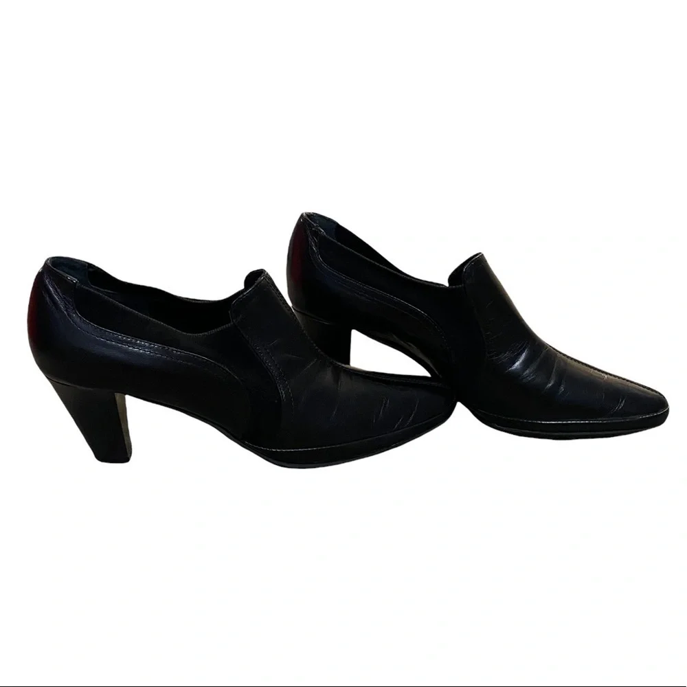 AMALFI | Black Leather Designer European Heel Ankle Boots Business Casual - Picture 3 of 5